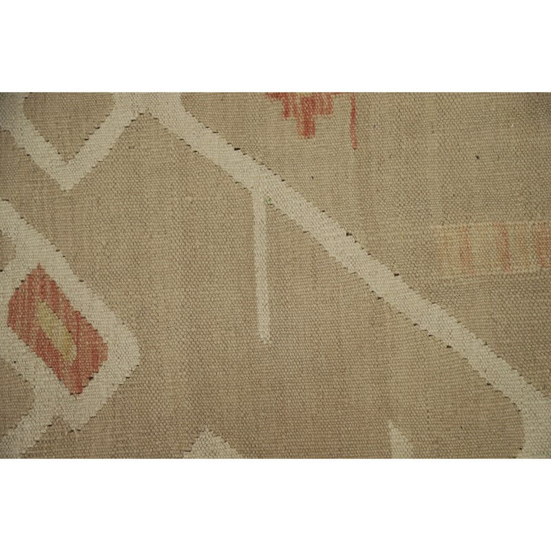 Hand Woven Oriental 100% Wool Carpet Southwestern Tribal Beige & Ivories Kilim Area Rug - 9' 10'' X 8' 0''