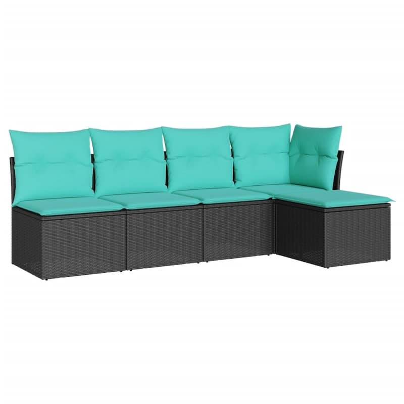 vidaXL 5 Piece Patio Sofa Set with Cushions Black Poly Rattan