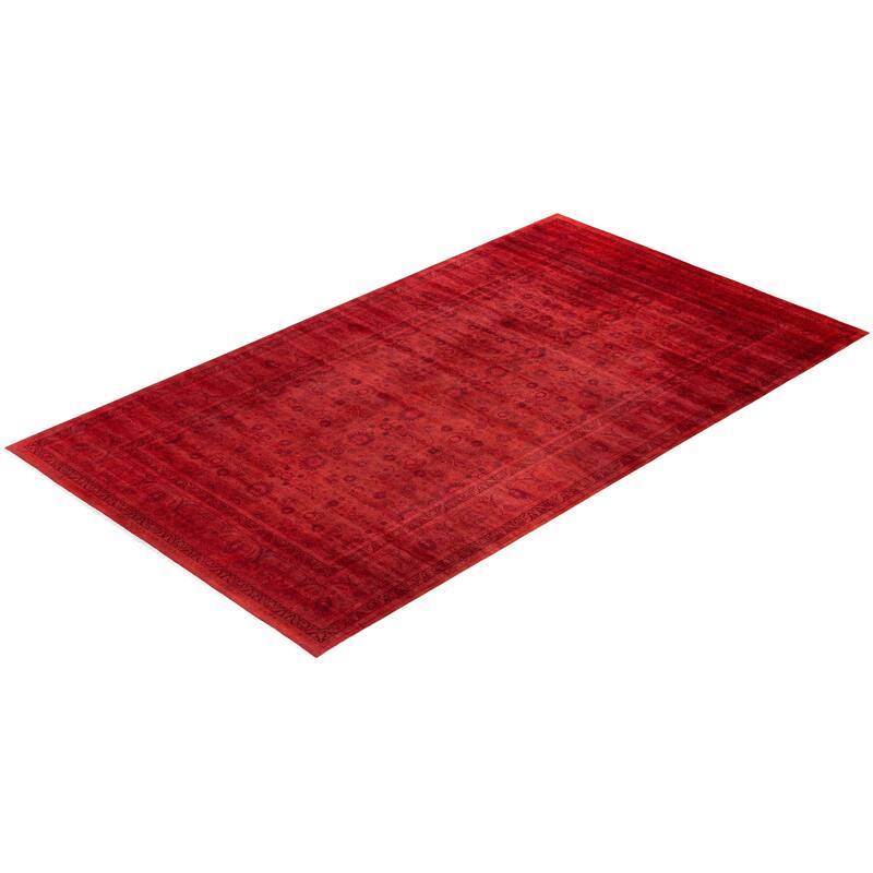 Overton Hand Knotted Wool Vintage Inspired Modern Contemporary Overdyed Red Area Rug - 8' 3" x 14' 10"