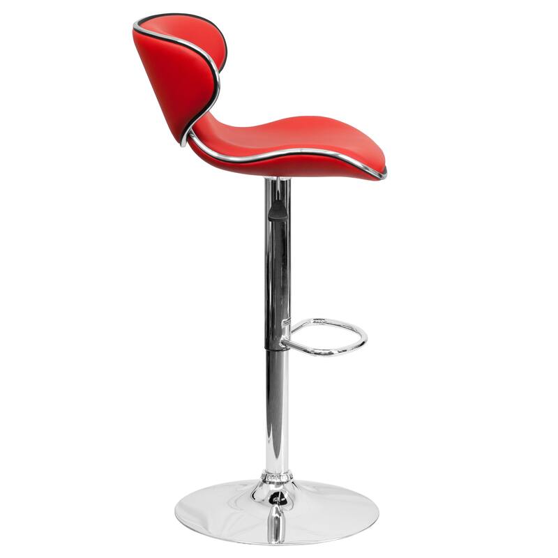 2 Pack Contemporary Mid-Back Vinyl Adjustable Height Barstool with Chrome Base - 16"W x 17.5"D x 34.5" - 43"H