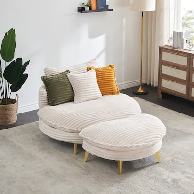 45" single upholstered sofa with Ottoman and three throw pillows