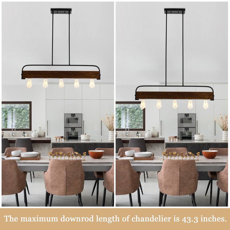 35.82-inch 5-light modern minimalist double-rod metal pendant lamp with adjustable height