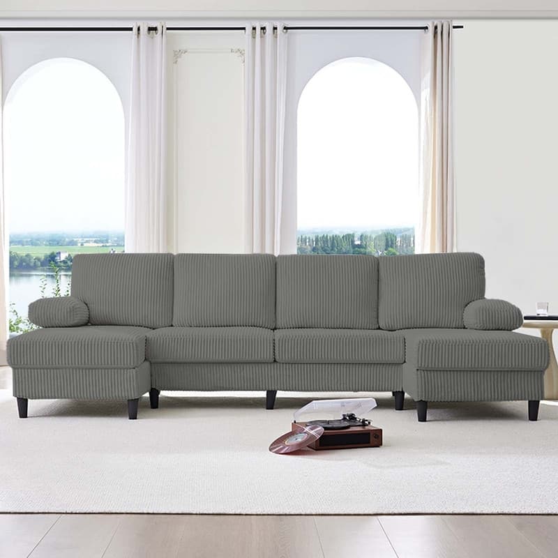 Mixoy W110"U-Shaped Sectional Sofa Couches with Double Chaises and Sleepable Armrests,Corduroy Upholstered 4-Seater Sofa