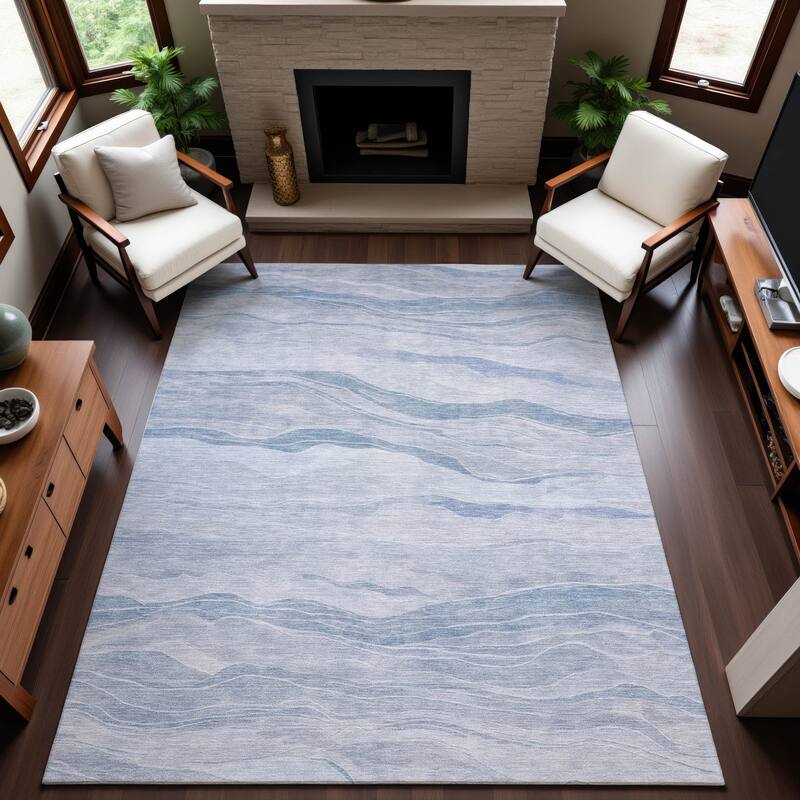 Premium Washable Super Soft Modern Waves Mayfield Rug - Sky - 8' x 10'