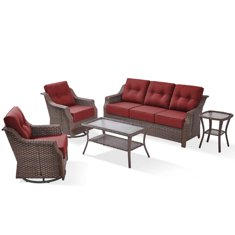 Gymojoy Wicker Patio Furniture Sofa Set, 6-Inch Ultra Thick Cushioned 360°Swivel Glider Chairs & Sofa Set