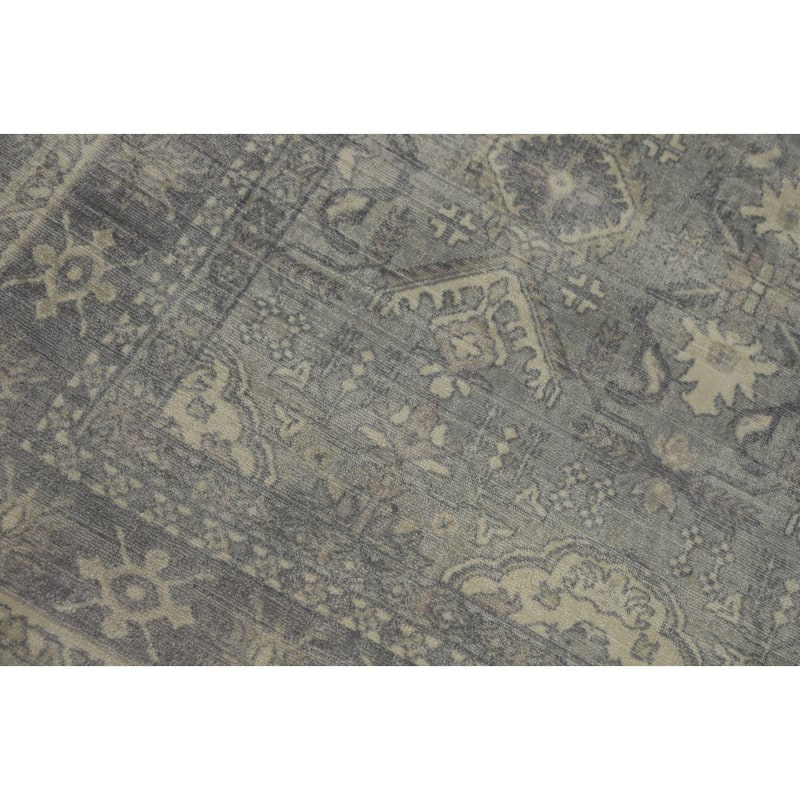 Hand-knotted Transitional Silk Carpet Grey Oushak Rug Geometric Oriental Area Rug - 7' 10'' X 4' 10''