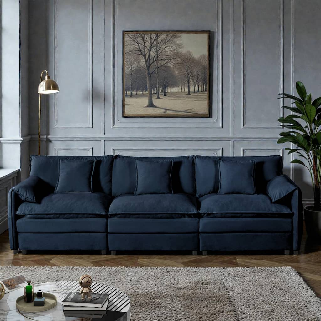 Oversized Deep Seat Sectional Sofa, Modern Chenille Cloud Couch, 3 Seater Modular Sofa with Pillows