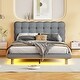 preview thumbnail 1 of 20, Gray Marshmallow Shaped Button-Tufted Headboard LED Platform Bed Gray - Full
