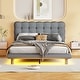 preview thumbnail 12 of 20, Marshmallow Shaped Button-Tufted Headboard LED Platform Bed
