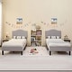 preview thumbnail 1 of 21, VECELO Height Adjustable Upholstered Kids Bed Frame,Twin Size Bed Set of 2 Light Grey