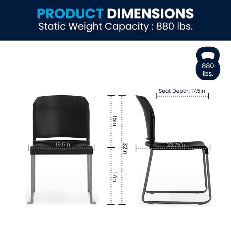 5 Pack 880 lb. Capacity Full Back Contoured Sled Base Stack Chair