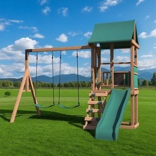Sturdy 4-in-1 Kids Swing Set for Backyard - Safe Outdoor Playset with Slide, Rock Wall & Soft Swings for Toddlers & Children