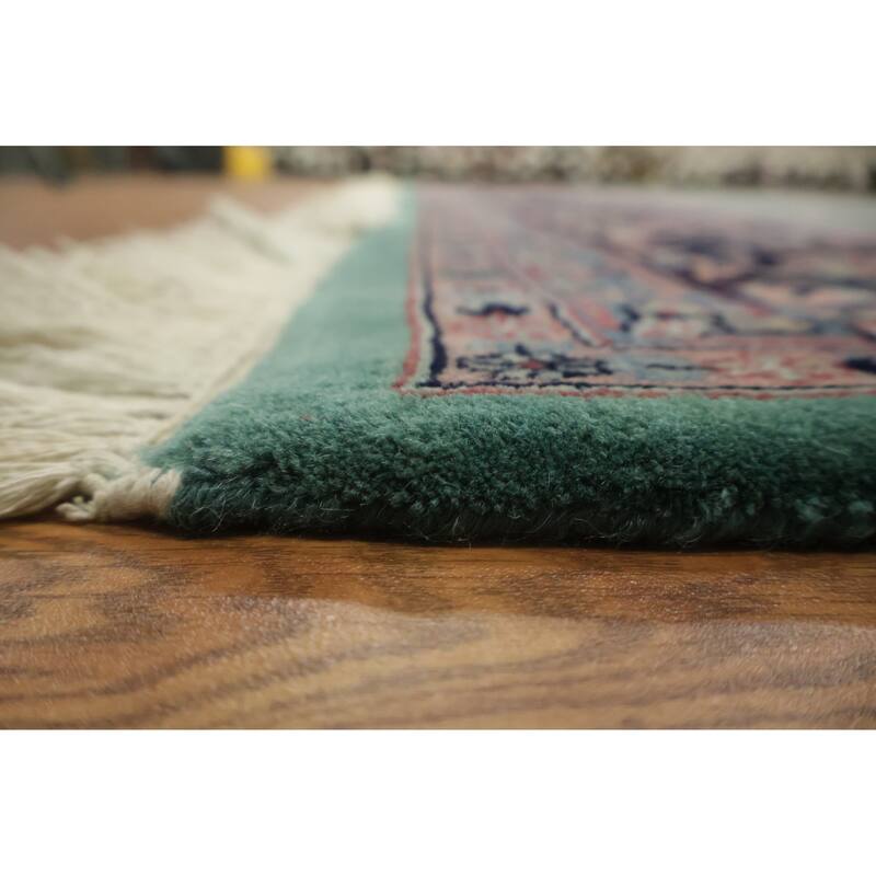 Hand Knotted Oriental 100% Wool Carpet Traditional All-Over Green Kashan Area Rug - 9' 11'' X 8' 1''