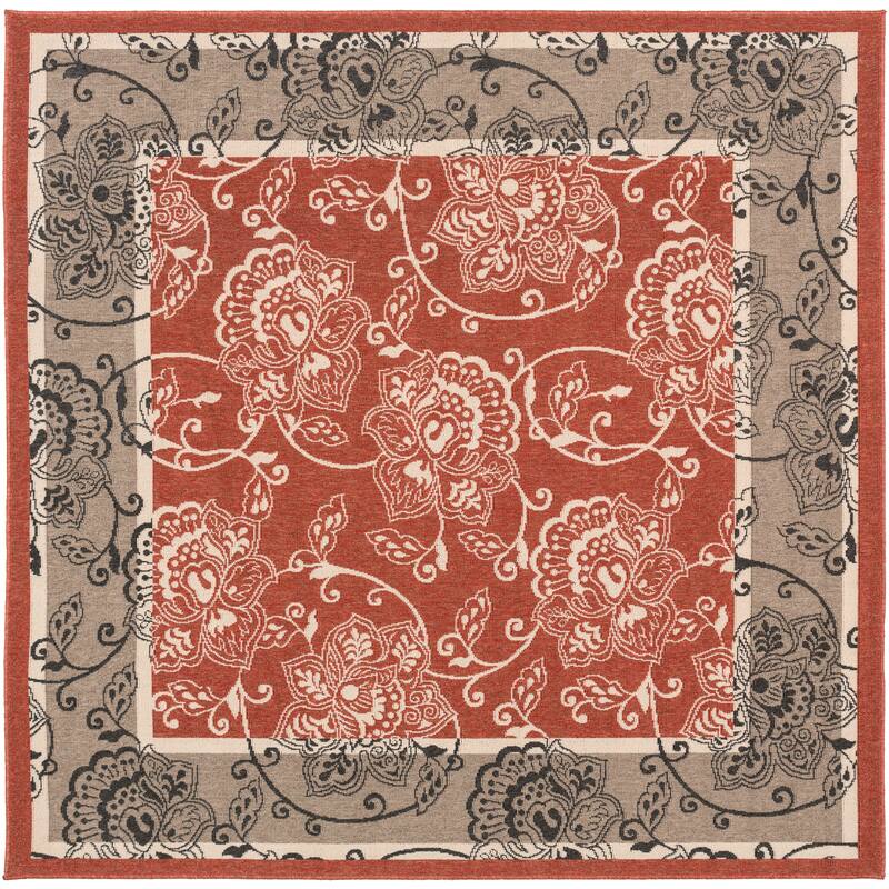 Janelle Indoor/Outdoor Transitional Floral Border Area Rug