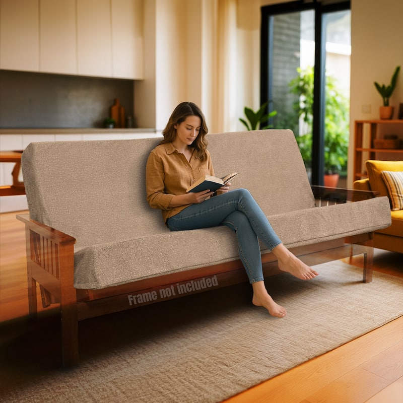 Memory Foam Infused Futon Mattress Full XL - Washable Removable Cover, Thick Foldable Sofa Bed Cushion (Frame NOT Included) - Linen