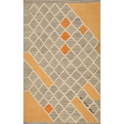 Hand Woven Oriental 100% Wool Carpet Southwestern Tribal Greys & Charcoal Kilim Area Rug - 4' 10'' X 3' 3''