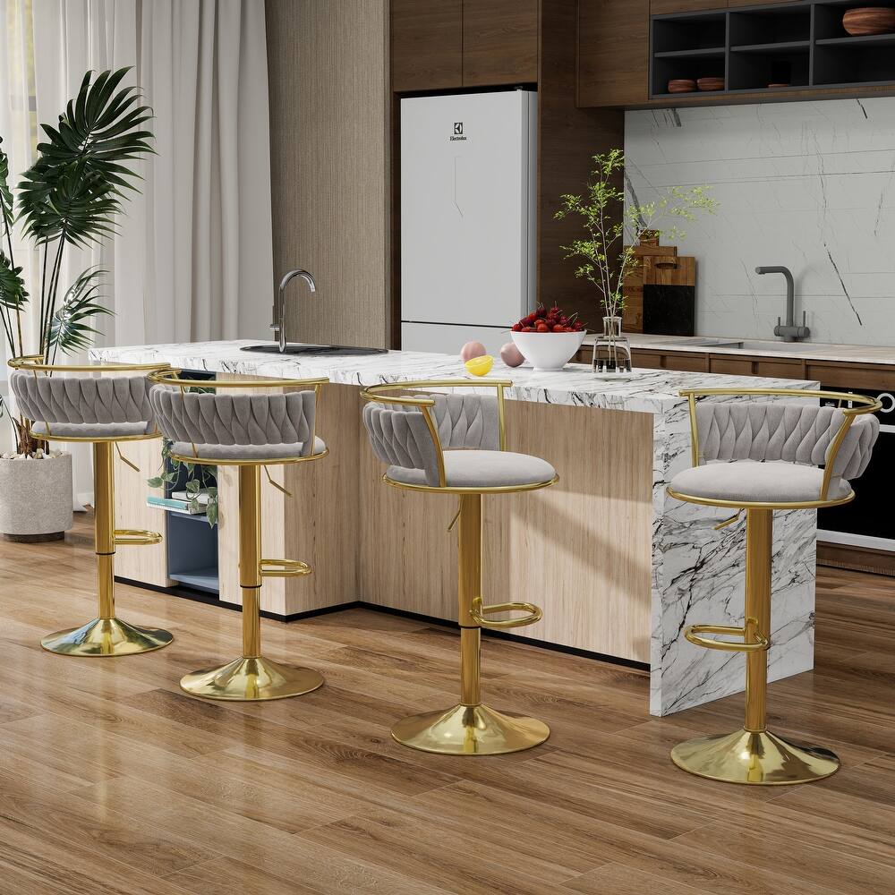 Modern Velvet 26" Adjustable Swivel Bar Stools (Set of 4)