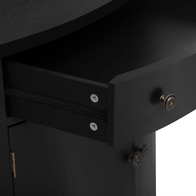 Curved Design Storage Cabinet with Adjustable Shelves and Drawer