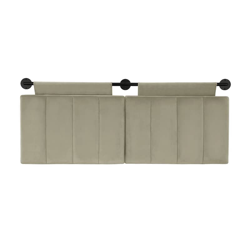 Nathan James Remi Wall Mount Tufted Headboard with Adjustable Straps and Black Metal Rail