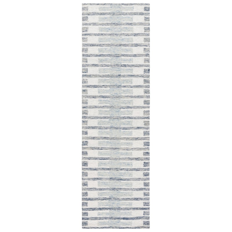 SAFAVIEH Handmade Ebony Annedorte Modern & Contemporary Wool Rug - 2'3" x 8' Runner - Ivory/Blue