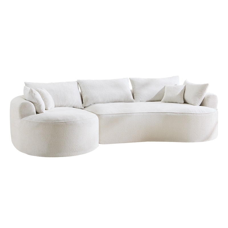 L Shape Sectional Sofa with Curved Chaise Lounge, High-Resilience Sponge Boneless Sofa, Upholstered Sofa with Throw Pillows