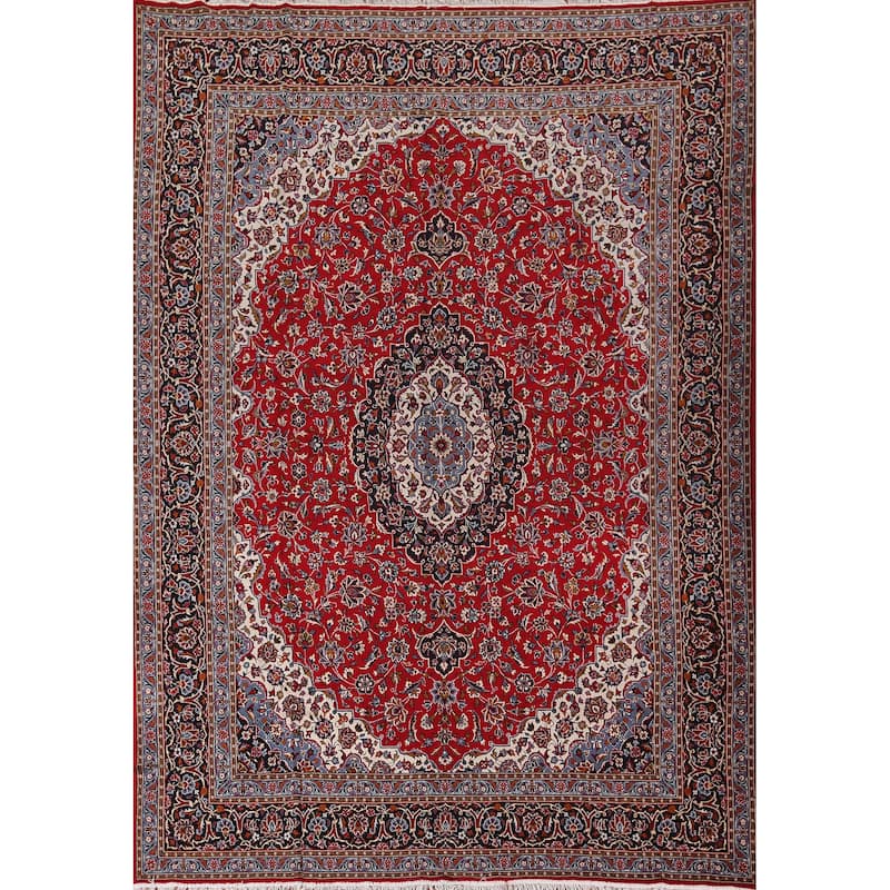 Floral Red Kashan Turkish Rug Machine Made Living Room Carpet - 9'7" x 12'5"