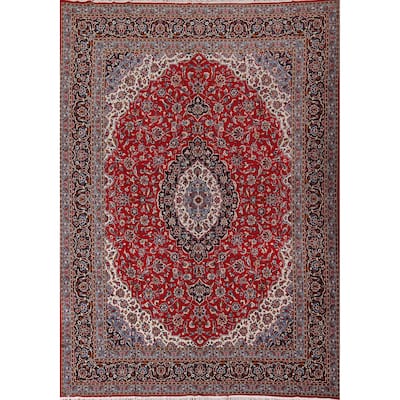 Floral Red Kashan Turkish Rug Machine Made Living Room Carpet - 9'7" x 12'5"