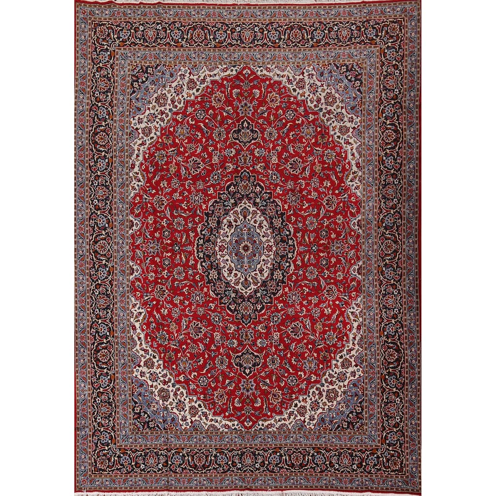 Floral Red Kashan Turkish Rug Machine Made Living Room Carpet - 9'7" x 12'5"