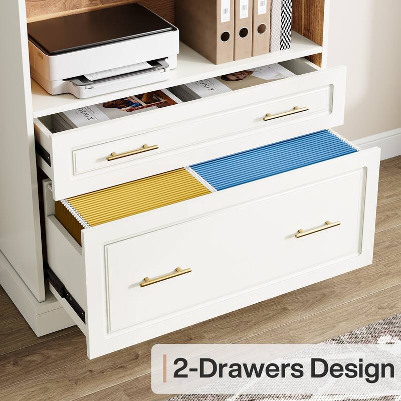 72" Tall White 5-shelf Bookcase Bookshelf with 2 Drawers