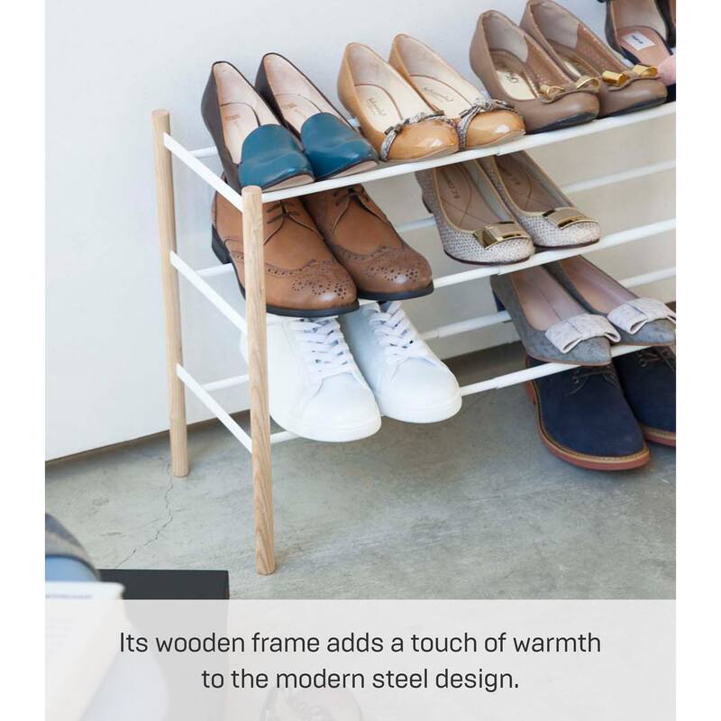 Yamazaki Home Expandable Shoe Rack, Steel, Holds 12 to 16 shoes, Holds 19.8 lbs, Expandable