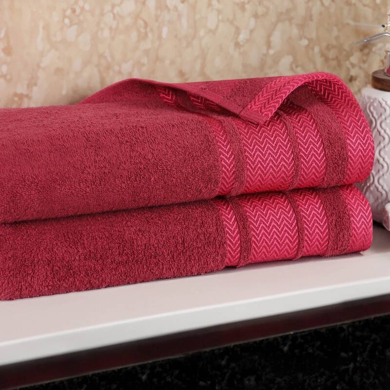 Superior Hays Cotton Absorbent Medium Weight Bath Towels, Set of 2 - Cranberry