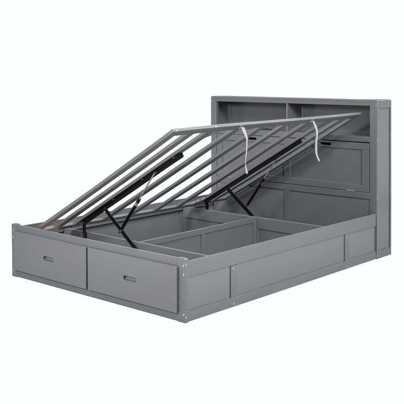 Hydraulic Platform Bed with Storage LED Headboard, Charging Station and 2 Drawers