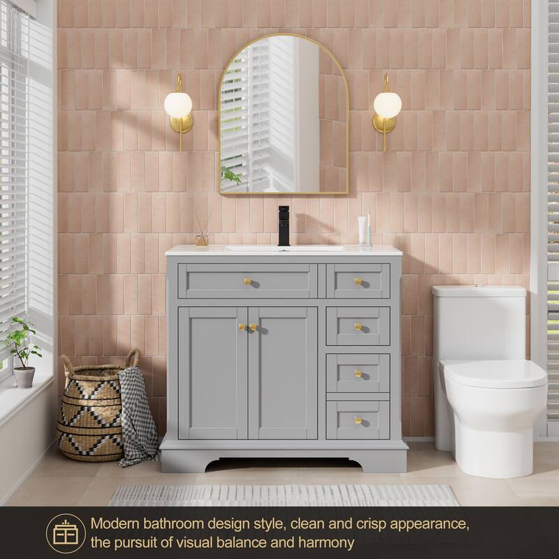 Retro Bathroom Vanity W/ Drop in Sink Combo Cabinet Set - 36 in - Grey