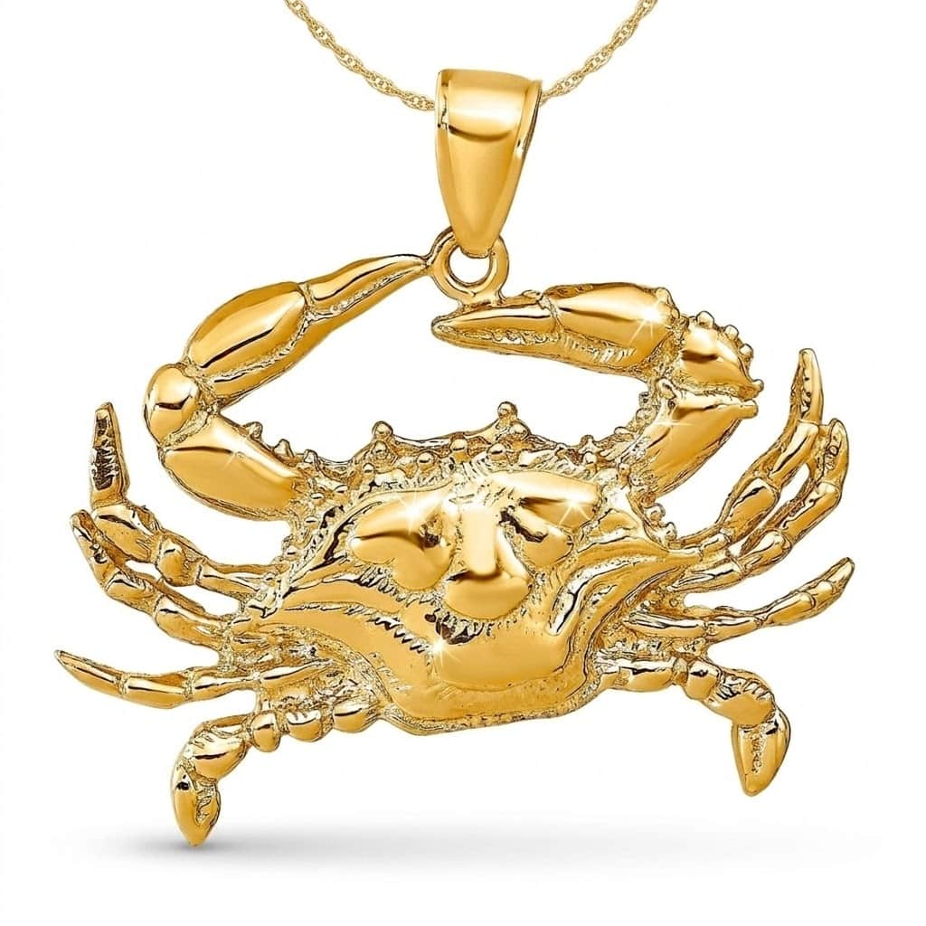 Curata 14k Yellow Gold 18" Blue Crab Pendant Necklace