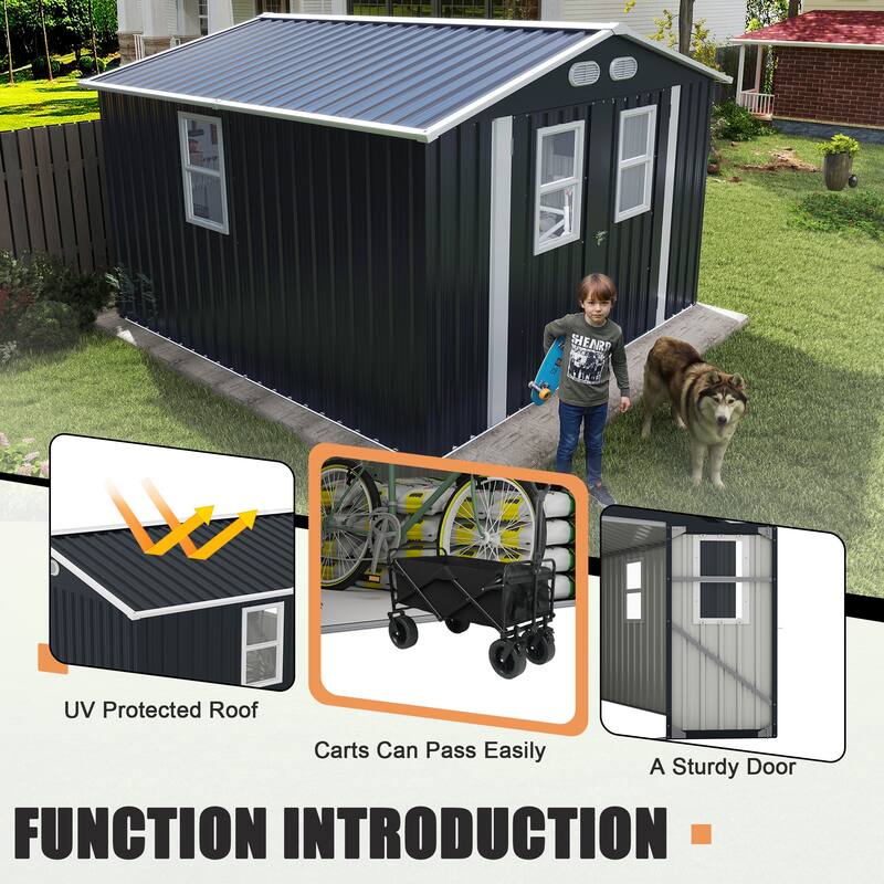Outdoor Storage Shed, 8x8 protective film, four daylight Windows Lockable Doors,A practical and thoughtful gift