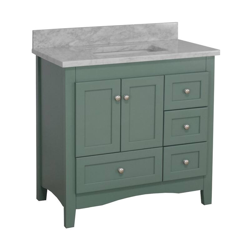 KitchenBathCollection Abbey 36" Bathroom Vanity with Carrara Marble Top