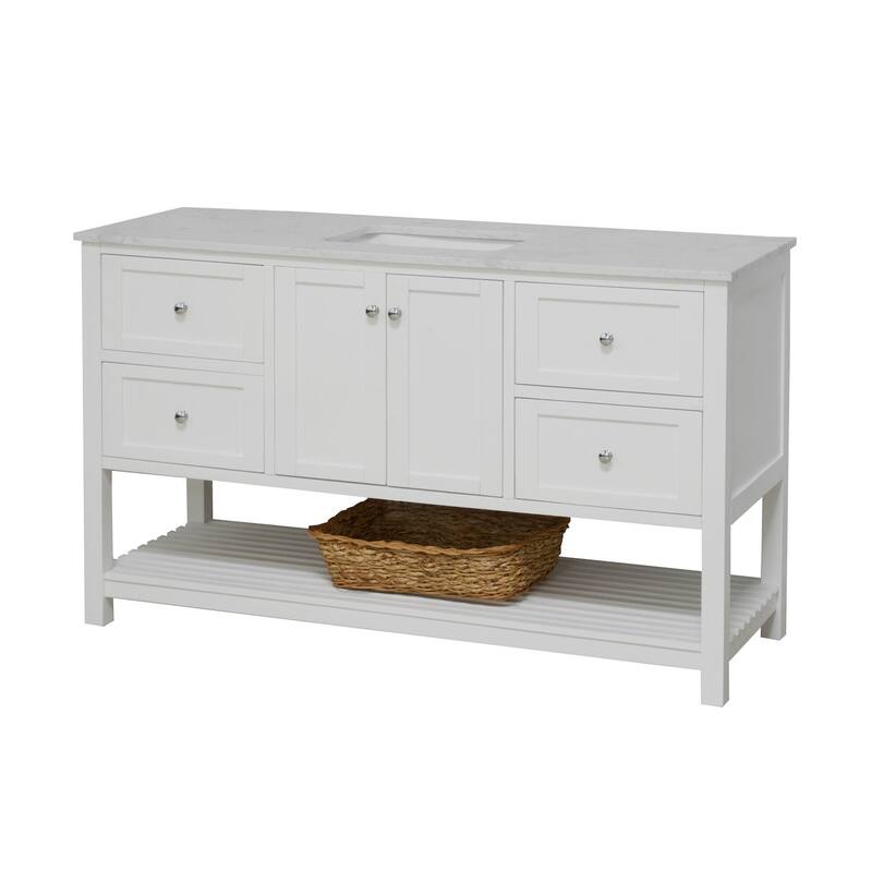 KitchenBathCollection Lakeshore 60" Single Bathroom Vanity with Engineered Carrara Top