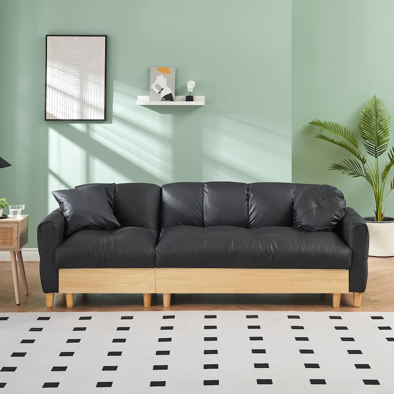 3-Seater Teddy Fabric Sleeper Sofa with Pull-Out Bed, Beige Couch with Storage and Gold Legs