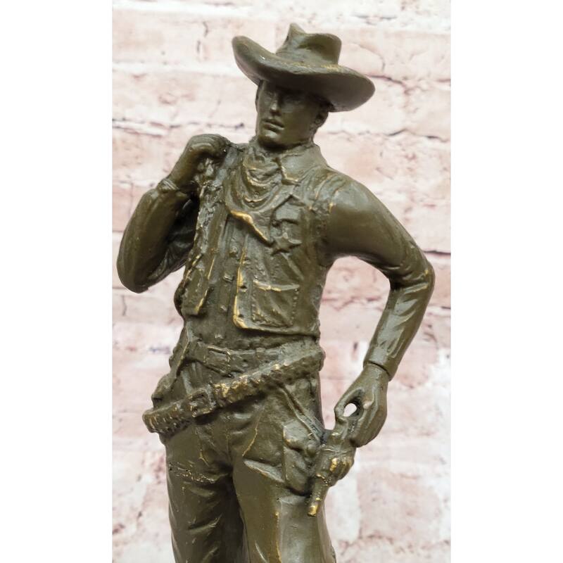 Standing Cowboy Bronze Sculpture - Wild West Western Gunslinger Art