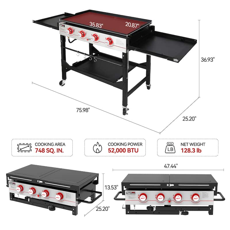Royal Gourmet 4-Burner Propane Grill Griddle combo with Top Cover Lid