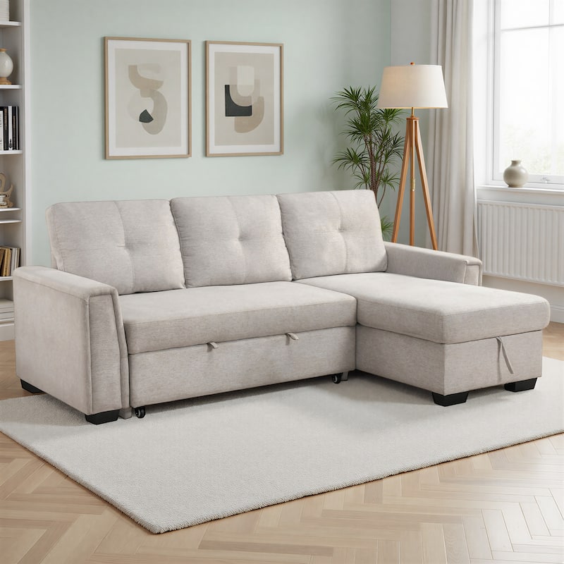 Darla 93" Textured 2-Piece Sectional Sofa with Chaise and Pull-out Bed