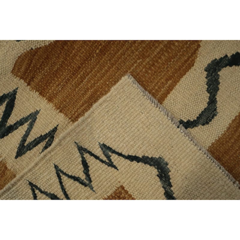 Hand Woven Oriental 100% Wool Carpet Southwestern Tribal Navy Blue & Blues Kilim Area Rug - 9' 9'' X 8' 3''