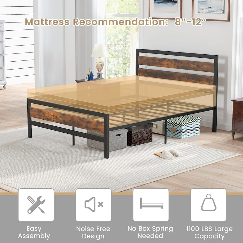 Costway Full/Queen Industrial Metal Platform Bed Frame Rustic