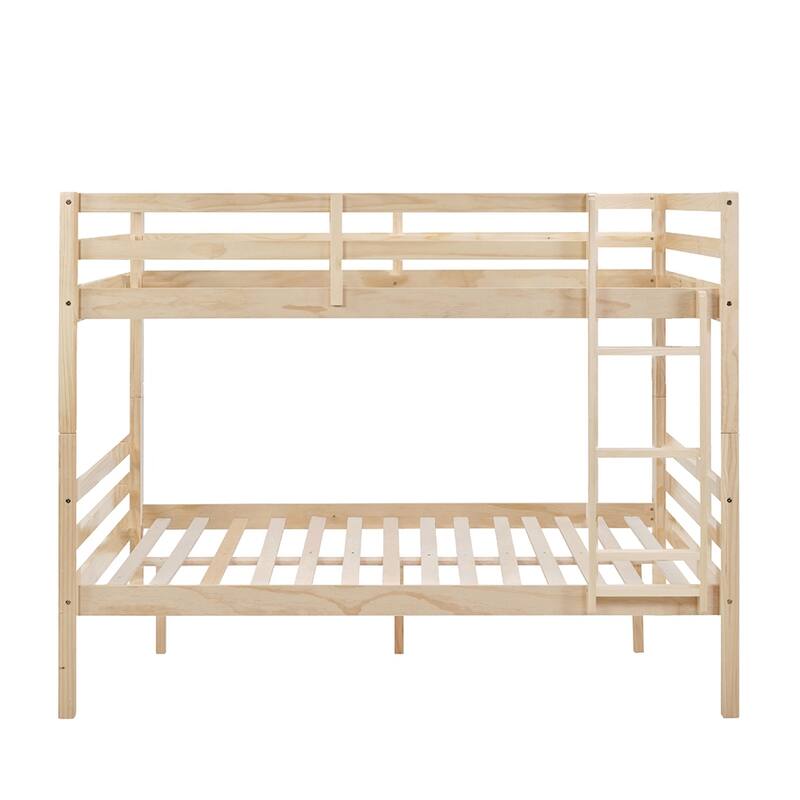 Full over Full Wooden Bunk Bed,High Guardrail,Ladder,Kids Teens,Dorm