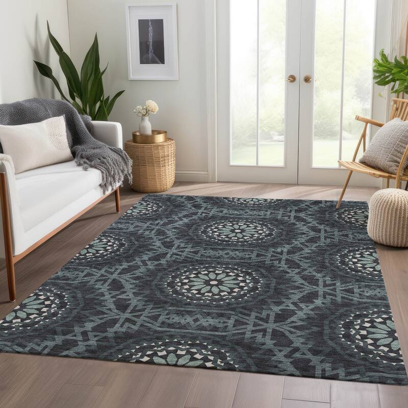 Machine Washable Indoor/ Outdoor Chantille Moroccan Boho Rug - Charcoal - 8' x 10'