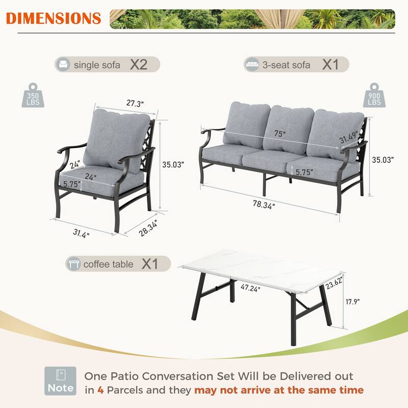 MAISON ARTS 4/5-Piece Patio Conversation Sets, Sofa Set with 2 xSingle Sofa Chairs, 1 x 3-seater Sofa and Coffee Table/Ottomans