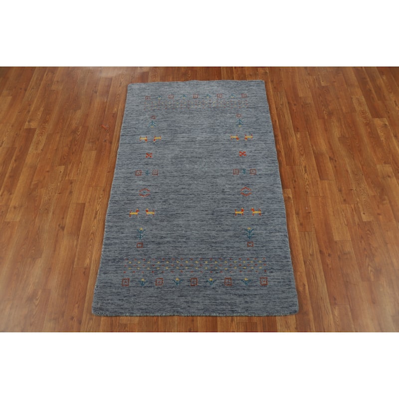 Blue Tribal Gabbeh Indian Rug Handmade Wool Carpet - 2'11" x 4'10"