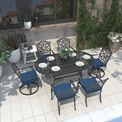 7-Piece Cast Aluminum Patio Dining Set with Cushions