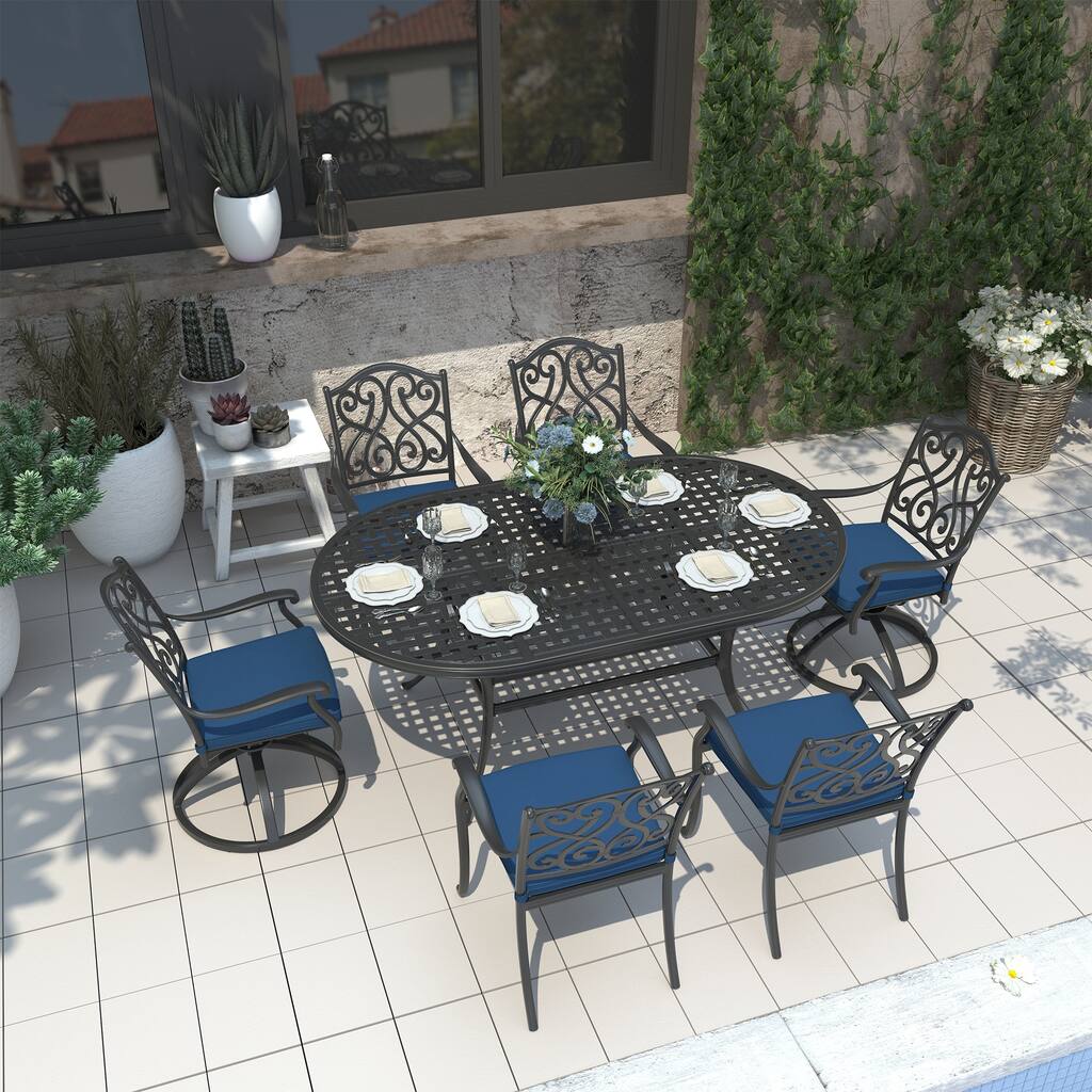 7-Piece Cast Aluminum Patio Dining Set with Cushions