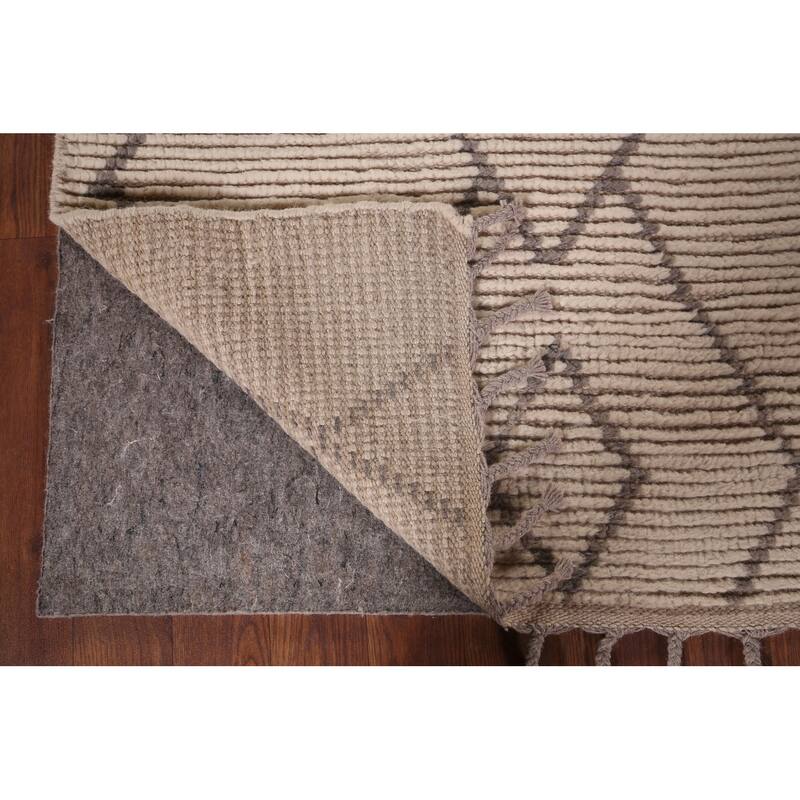 Striped Ivory Moroccan Oriental Accent Rug Handmade Wool Carpet - 2'10"x 5'9"